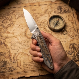 Couteau pliant OEM en acier M390 avec manche en titane TC4, lame satinée faite à la main avec roulement en céramique Zhao Yun pour la chasse en extérieur (pour hommes) - Product Image 2
