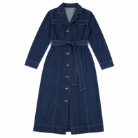 Robe longue en jean élégante avec ceinture, style Abaya, pour femmes musulmanes, mode islamique décontractée et modeste