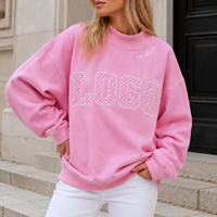 Maßgefertigter Oversize-Sweatshirt mit Stehkragen für Damen Hochwertige Polka-Dot-Patch-Stickerei Individuelles Logo Süßer Lässiger Pullover