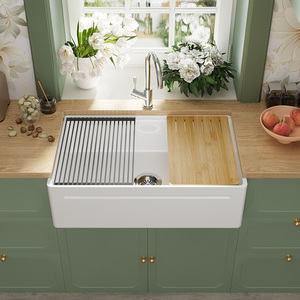 Évier de cuisine en argile réfractaire blanc de 33 pouces, à cuve unique, certifié CUPC, avec rebord - Product Image 1