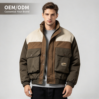 Veste matelassée ample pour homme à col montant, avec empiècements color block et poches à rabat, manteau d'hiver chaud