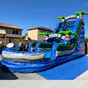 Toboggan aquatique gonflable en PVC de trente pieds, couleur marbre bleu, avec fonction de saut, pour intérieur et extérieur, vente en gros - Product Image 1