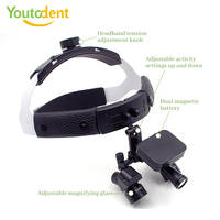 Loupes dentaires LED à 48 degrés, réglage 5X, loupes chirurgicales montées sur la tête, alimentées électriquement, avec 2 batteries, certifiées CE
