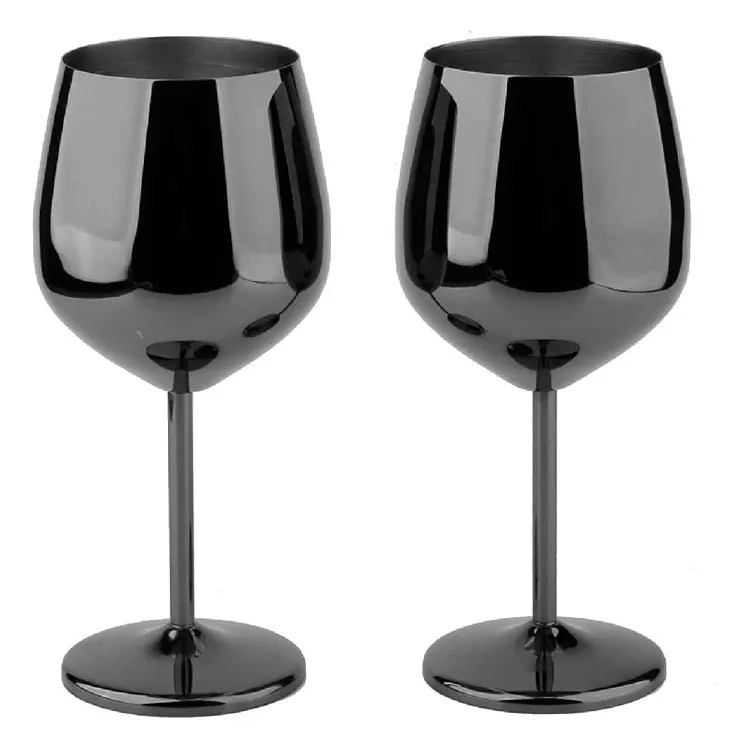 Benutzer definierte unzerbrechliche tragbare umwelt freundliche 304 Edelstahl schwarz Farbe Weingläser Geschenk Metall Wein becher Glas für Party