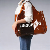 Sac fourre-tout en PVC transparent marron, menthe, jaune, vert, grand format, imperméable, avec poignée, pour femme, avec logo personnalisé