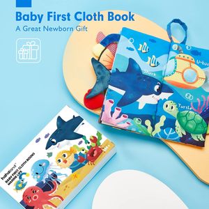 Libro de tela suave con texturas para bebés, marioneta de mano con cola de animal marino, libro de actividades táctil de tela para niños pequeños, ideal para el baño - Product Image 3