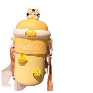 Cartoon <b>Straw</b> <b>Cup</b> With Flip Top Lid Pink Kids Water Bottle With Carrying Strap 2-4 Years Age Range - Product Image 5