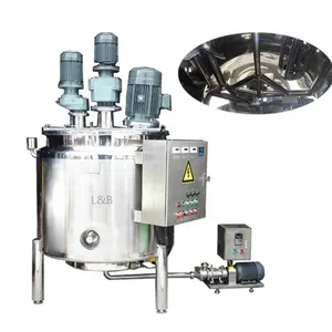 200 liter stainless steel electric heating double jacketed mixing tank with scraper agitator and homogenizer