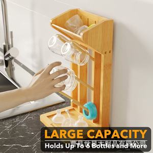 Bamboo Baby <b>Bottle</b> <b>Drying</b> <b>Rack</b> 14.5 In Wooden Storage Stand For Nursery <b>Bottle</b> And Nipple Draining - Product Image 3