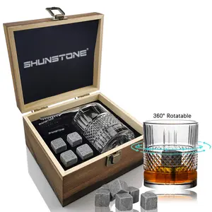 Đá granit tự nhiên đá cẩm thạch Whisky đá khối đá xoay cốc Whisky Kính thiết lập với Whisky đá Quà tặng đám cưới cho khách