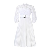 Robe de soirée élégante pour femmes, grande taille XXXXL, belle robe courte plissée en dentelle crochet, ceinture pour femmes rondes
