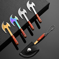 Couteau-âxe portable porte-clés, mini hache de poche créative, lame fixe en acier inoxydable, bord lisse, durable, EDC, manche en bois, cuisine
