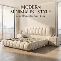Lit double en cuir véritable de style italien, cadre en bois moderne et simple, 1,8 m/1,5 m, rembourrage doux, luxe léger, lit de maître haut de gamme