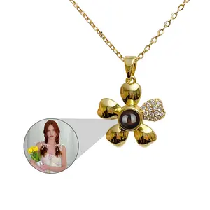 Blumenanhänger-Halsband Modeschmuck individuelle Fotoprojektions-Halsband Shopify Tropfen-Hip Gold gefüllte zierliche Halsketten