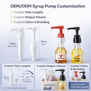 Pompe distributrice SY à long bec, prix usine, 8cc 10cc, pour bouteilles de sirop et de café, avec tube de longueur personnalisée, anti-goutte, 28/400 Torani Monin - Product Image 1