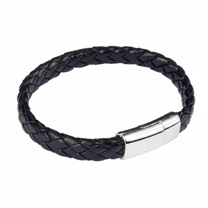 Bracciale Magnetico in Acciaio con Cinturino in Pelle Intrecciata Nera, Gioiello di Moda per Uomo, Idea Regalo - Product Image 2