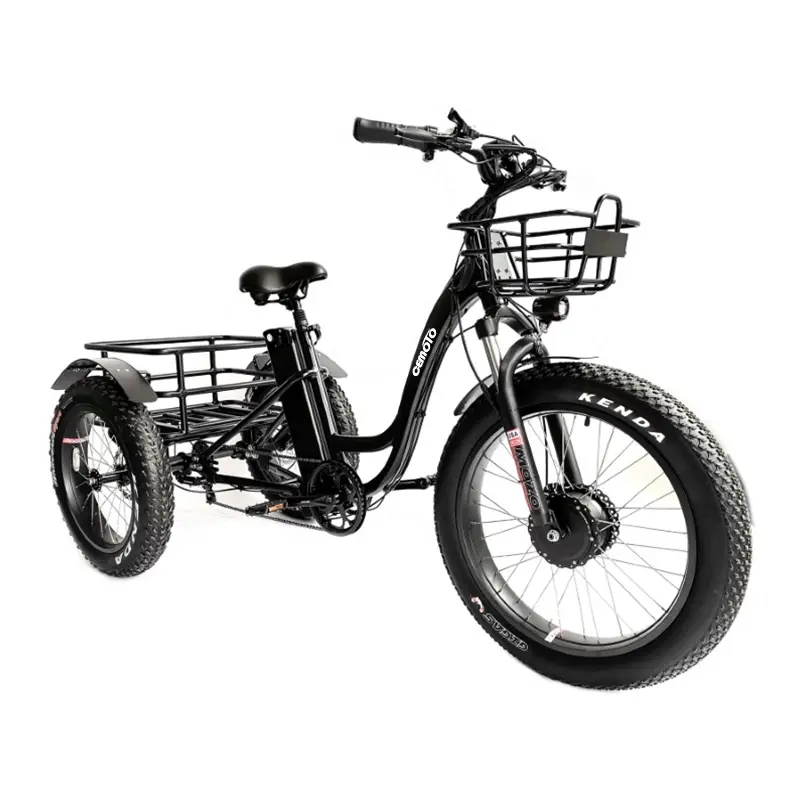 Elektrik yağ lastik Trike üç tekerlekli bisiklet bisiklet 24 "/20" kargo sepeti ile 500W 48V lityum pil