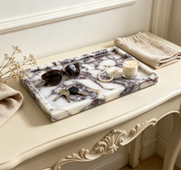 Plateau de rangement et de service en marbre Calacatta Viola poli, pierre naturelle de luxe, pour bijoux, salle de bain, coiffeuse, maison, hôtel, décoration de table