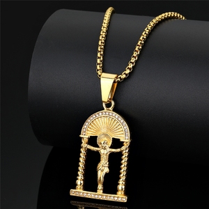 Colares de Pingente de Joias de Moda Masculinos de Aço Inoxidável à Prova d'Água, Estilo Hip Hop <span class=keywords><strong>Jesus</strong></span> Religioso Cravejado com Zircônias Cúbicas, Atacado 2025 - Product Image 2