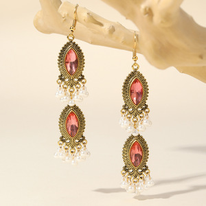 Conjunto <span class=keywords><strong>de</strong></span> collar y pendientes <span class=keywords><strong>de</strong></span> cristal Rosa Vintage, accesorios para mujer, conjunto <span class=keywords><strong>de</strong></span> joyería <span class=keywords><strong>de</strong></span> <span class=keywords><strong>perlas</strong></span> <span class=keywords><strong>de</strong></span> oro antiguo étnico - Product Image 5