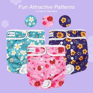 Couches lavables et réutilisables pour <span class=keywords><strong>chien</strong></span> <span class=keywords><strong>femelle</strong></span>, confortables, motif floral (lot de 3) - Product Image 5