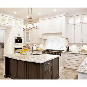 Gabinetes de Cocina Abiertos de Lujo Personalizados de Fábrica Aimsp, Madera Maciza con Encimera de Piedra de Cuarzo - Product Image 6