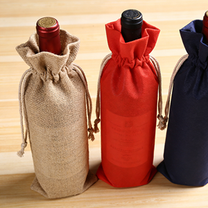 Jute Wine <b>Bottle</b> <b>Gift</b> <b>Bags</b> with Drawstring Closure and <b>Gift</b> Tags Pull-string Wine <b>Bag</b> - Product Image 1