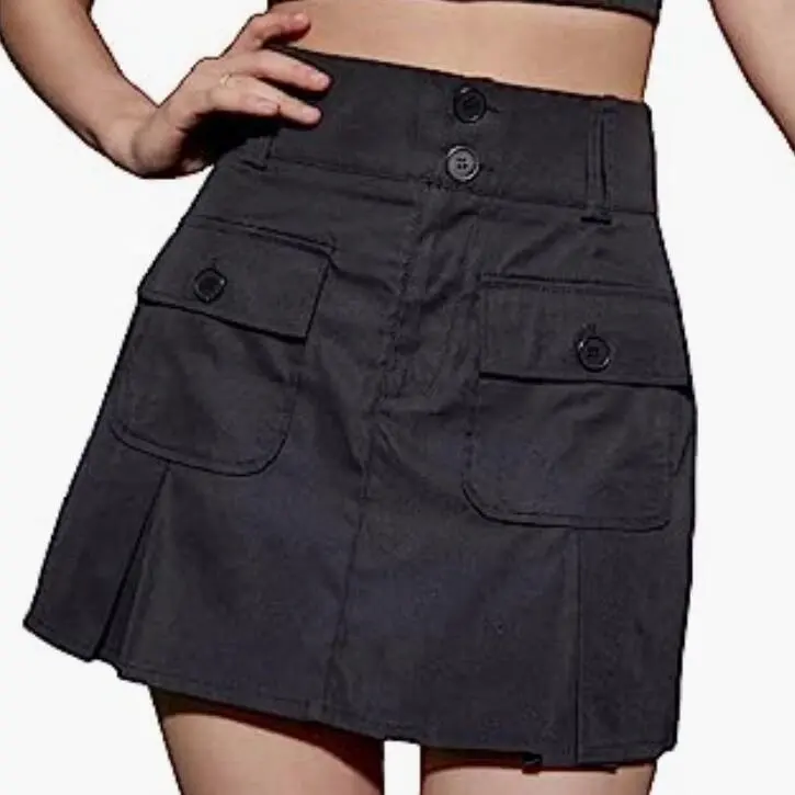 ZN-האחרון עיצוב שחור צבע מיני מותאם אישית לוגו נמוך מותן גבוהה באיכות קפלים נשים מטען ג 'ינס חצאית