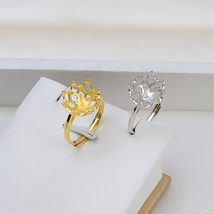 Anillo Abierto de Plata S925 Hecho a Mano, Anillo de Boca Abierta para Mujer, Perla de 10-10.5 mm, Accesorios Geométricos DIY, 1448-Tide Hold - Product Image 1