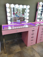 Coiffeuse avec éclairage dynamique RVB, haut-parleur Bluetooth et rangement pour bijoux, pour chambre à coucher