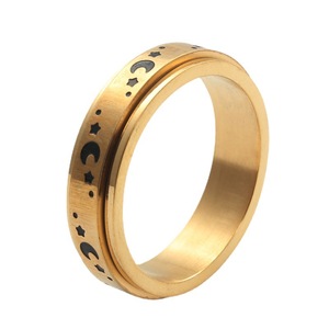 Men's Titanium Steel <b>Moon</b> And Star <b>Ring</b> Silver Gold Two Tone Geometric Design Daily Wear Jewelry 280680 - Product Image 5