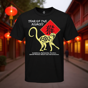 T-shirt Unisex Anno della Scimmia Zodiaco Cinese, Girocollo, Manica Corta, Stampa Serigrafica, Abbigliamento Promozionale - Product Image 2