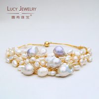Collier ras-de-cou en perles baroques d'eau douce naturelles multicolores, chaîne à maillons souples faite à la main, plaqué or 14 carats, pour mariées - Vente flash
