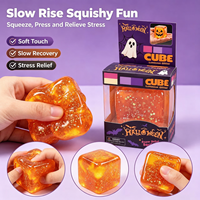 Cube souple translucide orange à paillettes pour Halloween, jouet anti-stress à presser, idéal pour les fêtes