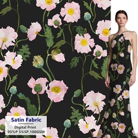 Tissu satiné en soie tissée imprimé numérique floral personnalisé, 100 g/m², 95 % polyester, 5 % élasthanne, pour chemisier – Conception gratuite