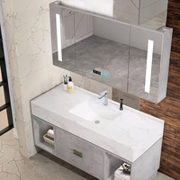Meuble-lavabo rectangulaire de luxe moderne avec miroir intelligent et plateau en marbre élégant