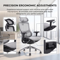 Chaise de bureau ergonomique pivotante en maille avec accoudoirs réglables, cadre en nylon, base en alliage d'aluminium, design moderne, réglable et pivotante