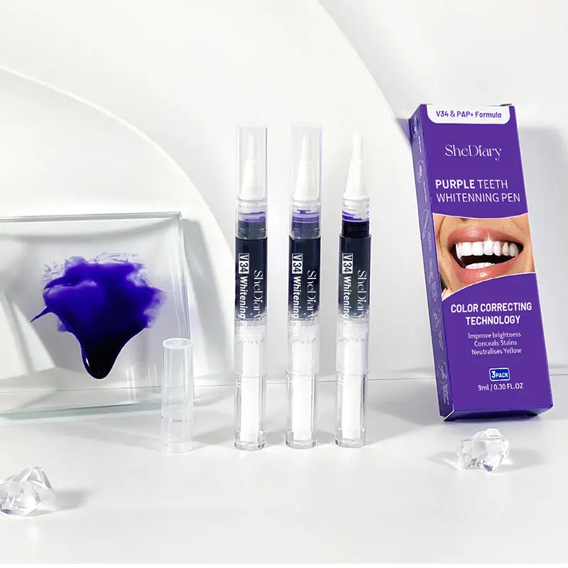 Wholesale SheDiary Purple Teeth Whitening Gel 3ml V34 Tooth Whitening Pen Kit Wholesale Non Irritation Teeth Whitening Pen