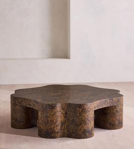 Table basse sur mesure en placage de bois de ronce de style Mid-Century, forme irrégulière organique, base en bois massif, pour salon et canapé - Product Image 5