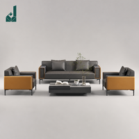 Ensemble de canapés de direction en cuir gris et orange bicolore de style italien moderne, canapé sectionnel de luxe pour salle de réception VIP du PDG