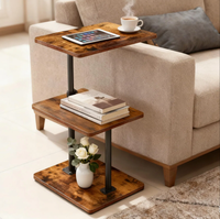 Table basse moderne multifonctionnelle en bois et pierre, 3 niveaux, en forme de C, hauteur réglable, style antique, pour salon et maison
