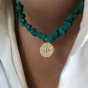 Collares de Cuentas de Turquesa Irregulares al por Mayor con Colgantes de Sol Esmaltados, Cadena de Eslabones, Pedidos Personalizables al por Mayor para Pequeñas Empresas - Product Image 4