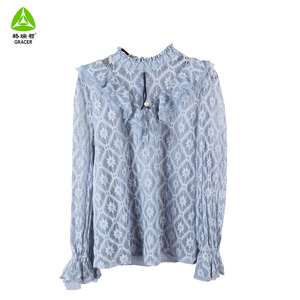 Blusas de mujer elegantes tela de punto tejida de rayón de alta calidad Casual sólido XL de segunda mano a granel al por mayor ropa de primavera y verano - Product Image 4