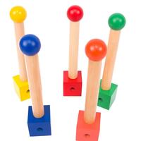 Juego de lanzamiento de anillos Montessori, juguete de coordinación mano-ojo, cuentas de madera para enhebrar, práctica de habilidades motoras finas, aprendizaje para niños pequeños