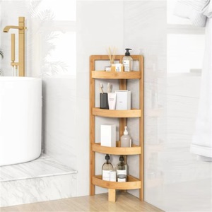 Estante de Esquina para Baño de Bambú, 4 Niveles, Estante de Almacenamiento Independiente, Color Natural, Forma Triangular - Product Image 2