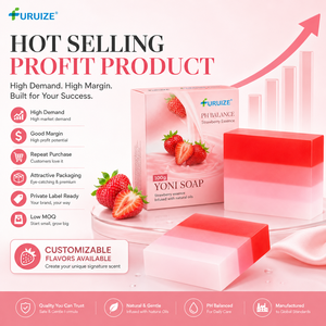 Saponette Yoni Personalizzate OEM, <span class=keywords><strong>Detergente</strong></span> <span class=keywords><strong>Intimo</strong></span> Naturale e Biologico alla Fragola, Sbiancante con Vitamina E 100g, Etichetta Privata per Donne - Product Image 4