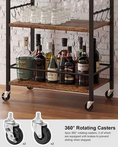 Carrello Bar, Carrello di Servizio per Casa con Ripiano a 3 Livelli, Carrello per Bevande con Portabottiglie, Portabicchieri, Carrelli Bar Mobili per la Casa - Product Image 3