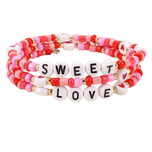 Pulsera de abalorios rosa <span class=keywords><strong>y</strong></span> blanco con dije de carta de <span class=keywords><strong>amor</strong></span>, joyería apilable estilo bohemio para mujer - Product Image 1