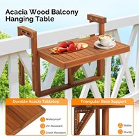 Table suspendue pliante pour balcon en bois d'acacia de 22 pouces - Hauteur et largeur réglables, couleur bois naturel rectangulaire