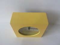 Jam Meja & Jam Dinding Kayu Modern Minimalis Geometris untuk Ruang Tamu, Set Dua Buah dengan Jarum Penunjuk Mekanis, Warna Kuning